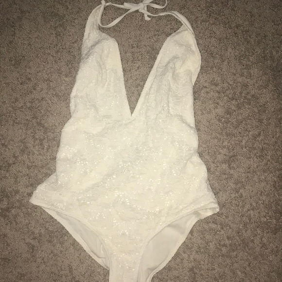 H&M Other - White lace, deep V, cheeky one piece swimsuit